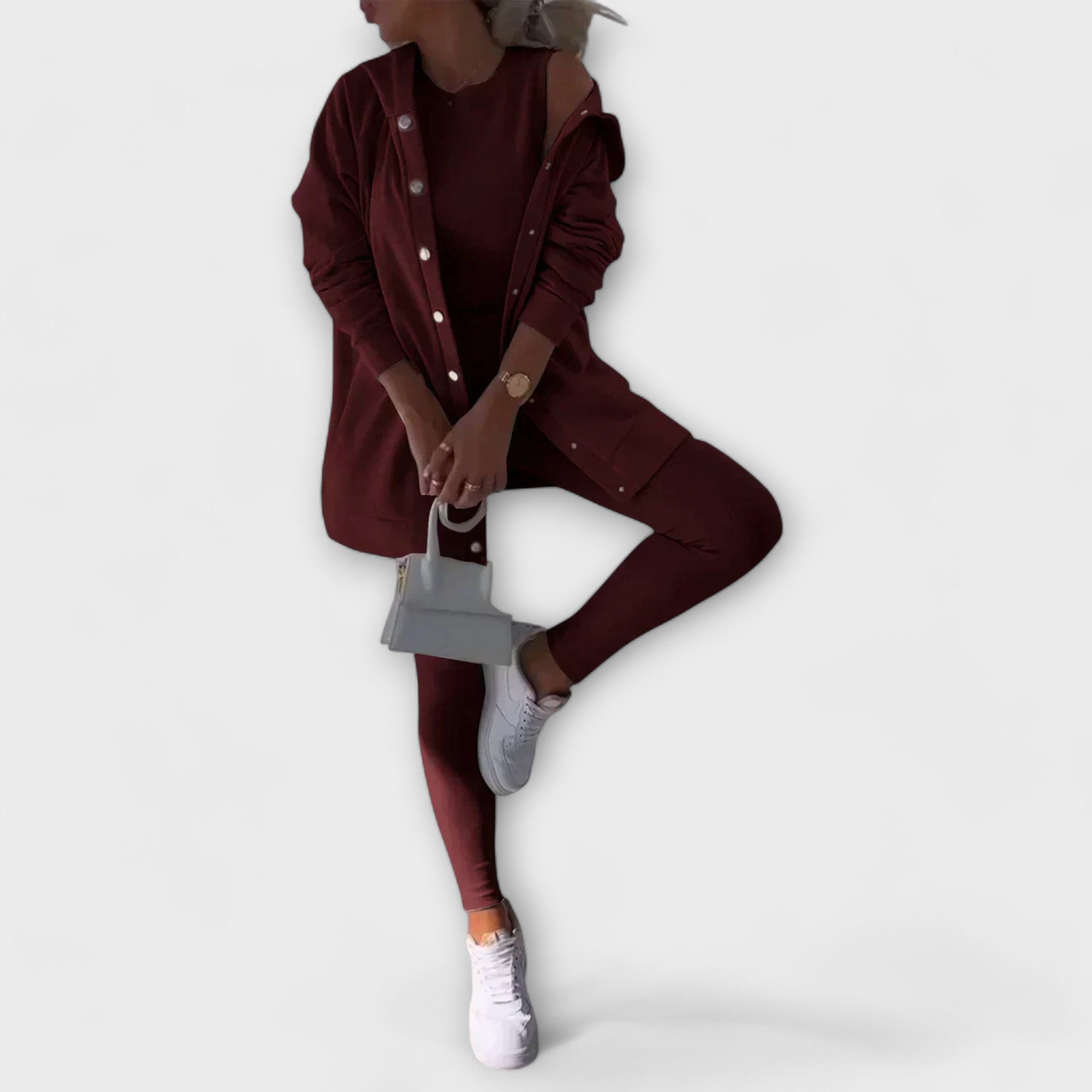 Three-piece set with cardigan