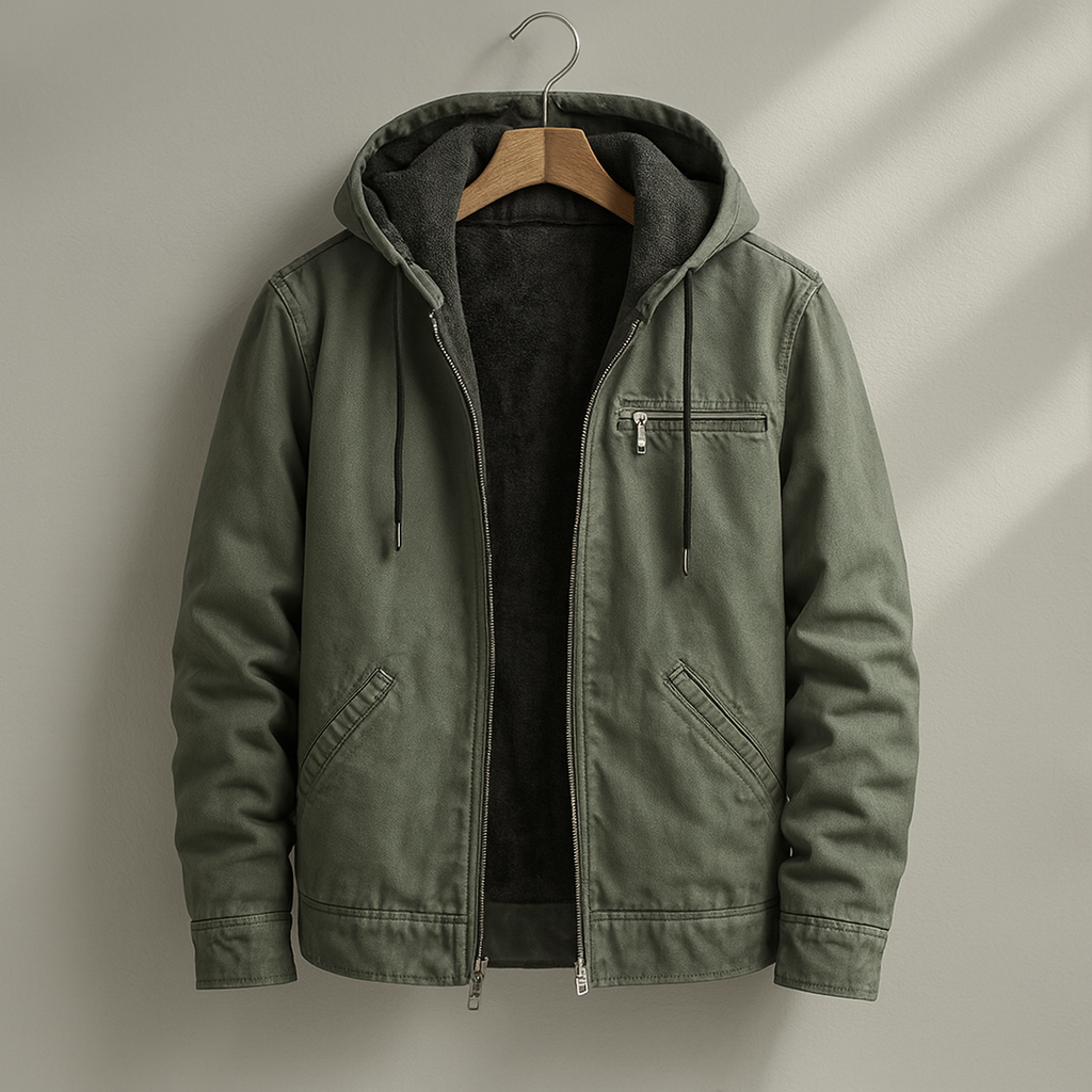 Heavy-duty hooded canvas jacket