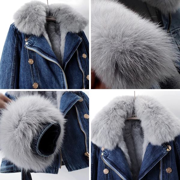 Denim Coat with Fox Fur Collar