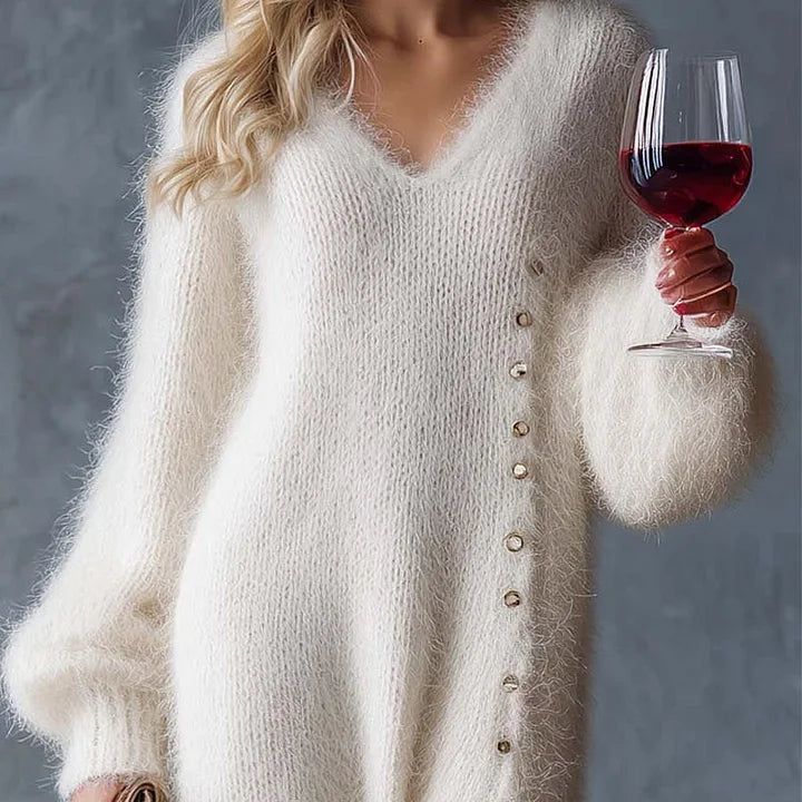 Faux fur dress with side slit