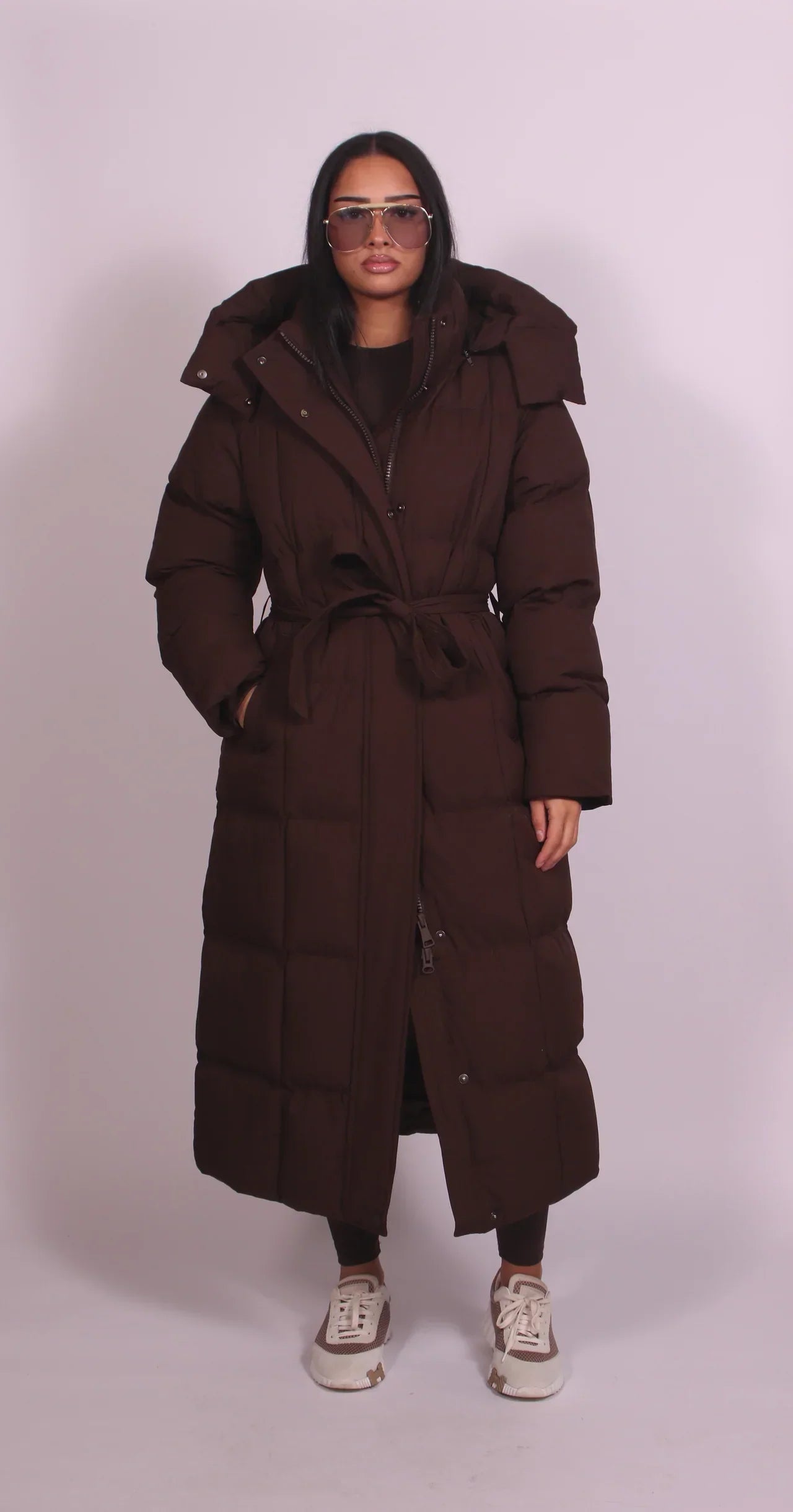 Long Belted Puffer Coat