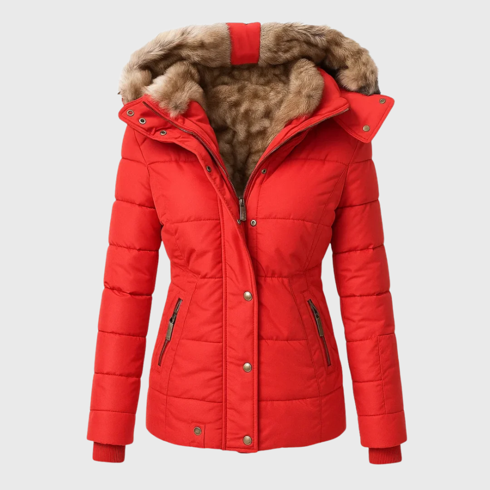 Warm fur-lined winter coat