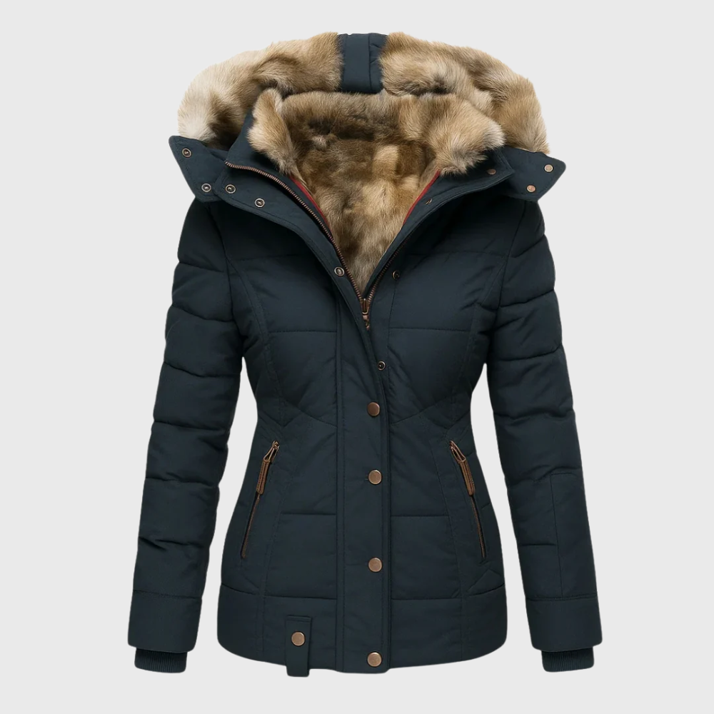 Warm fur-lined winter coat