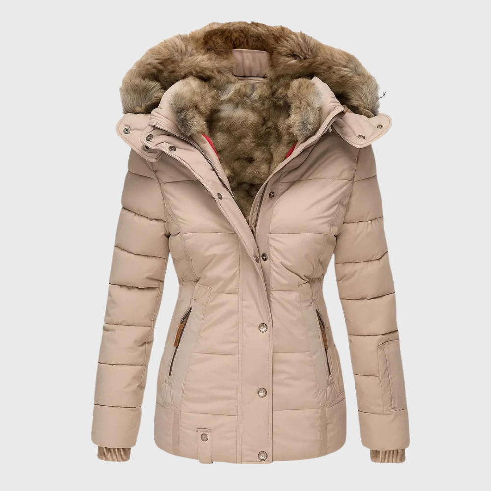 Warm fur-lined winter coat
