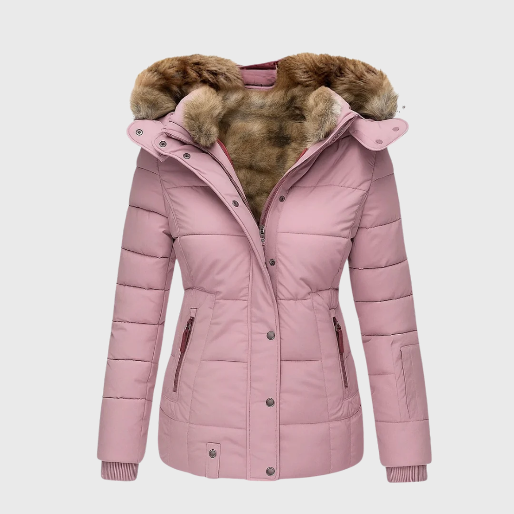 Warm fur-lined winter coat