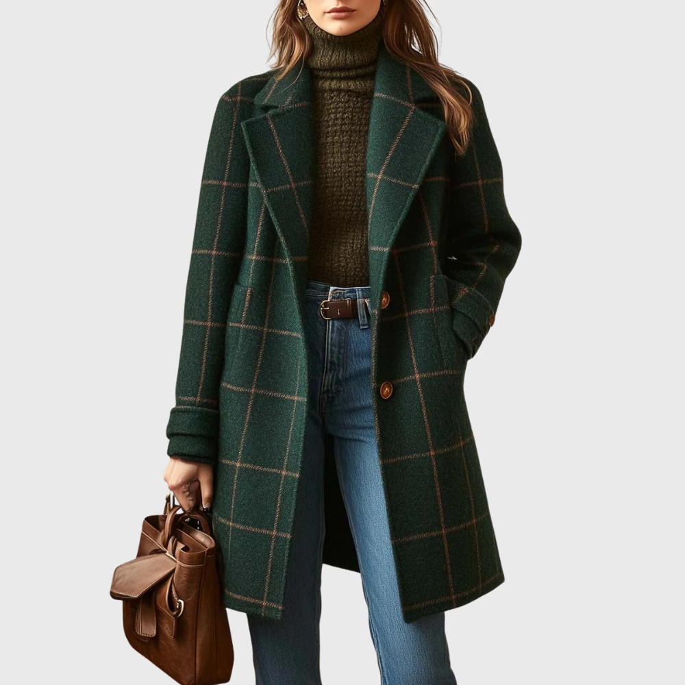 Lapel Plaid Tweed Coat