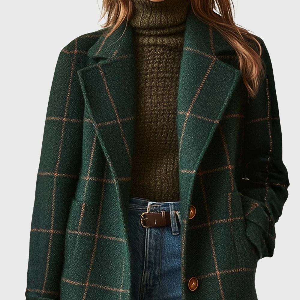 Lapel Plaid Tweed Coat