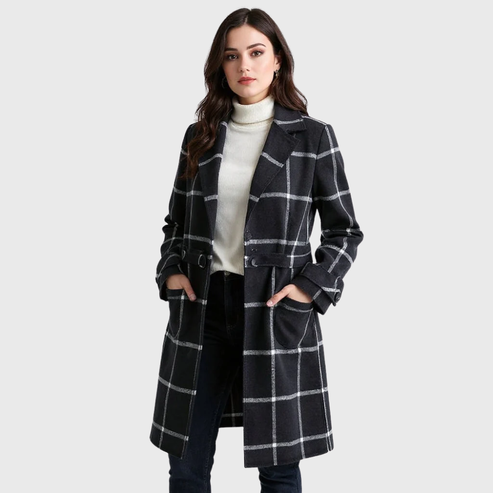 Lapel Plaid Tweed Coat