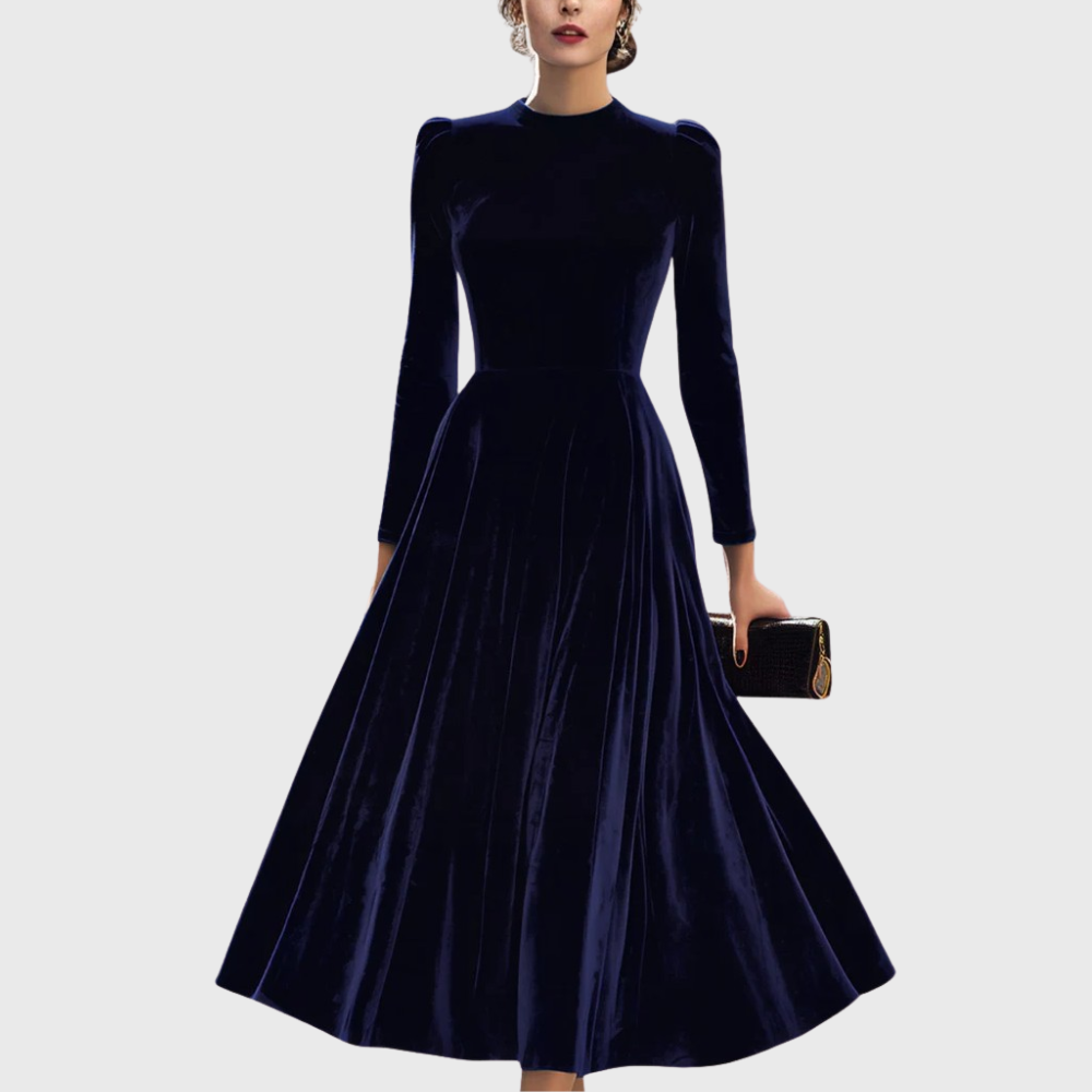 Sibella | Navy Long-Sleeve Midi Dress