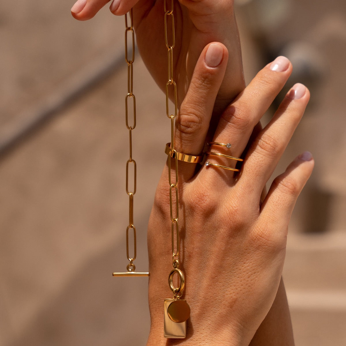 Gold Necklace with Rectangular Clasp