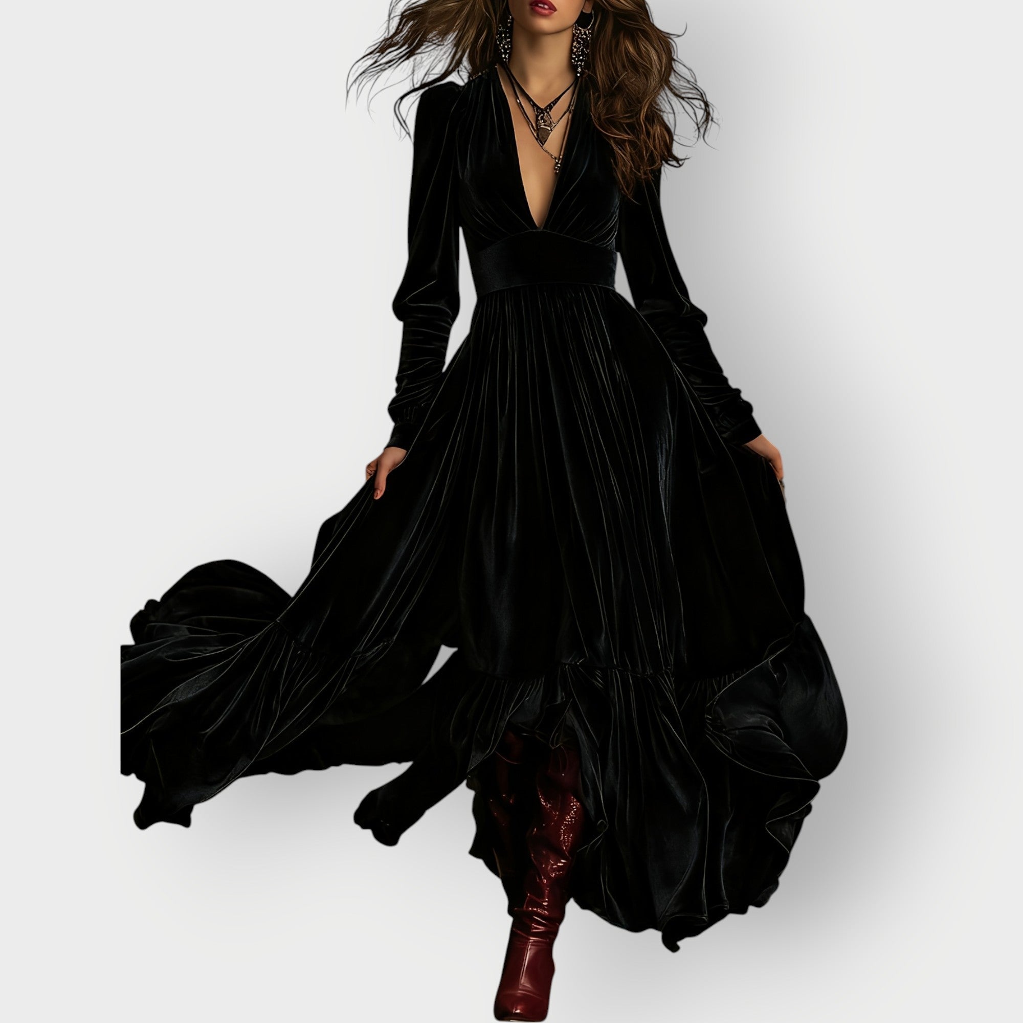 Soraya - Vintage A-Line Velvet Maxi Dress