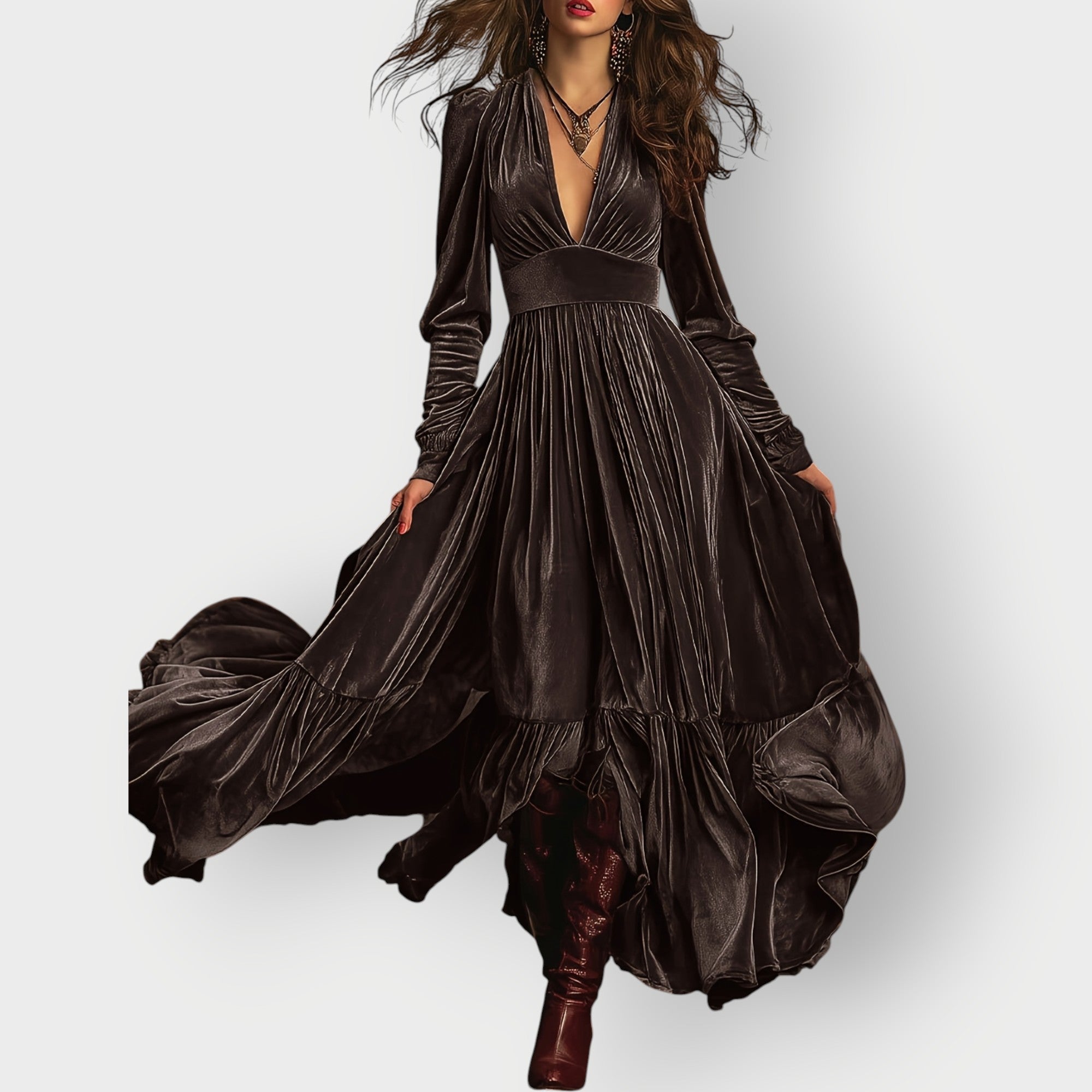 Soraya - Vintage A-Line Velvet Maxi Dress