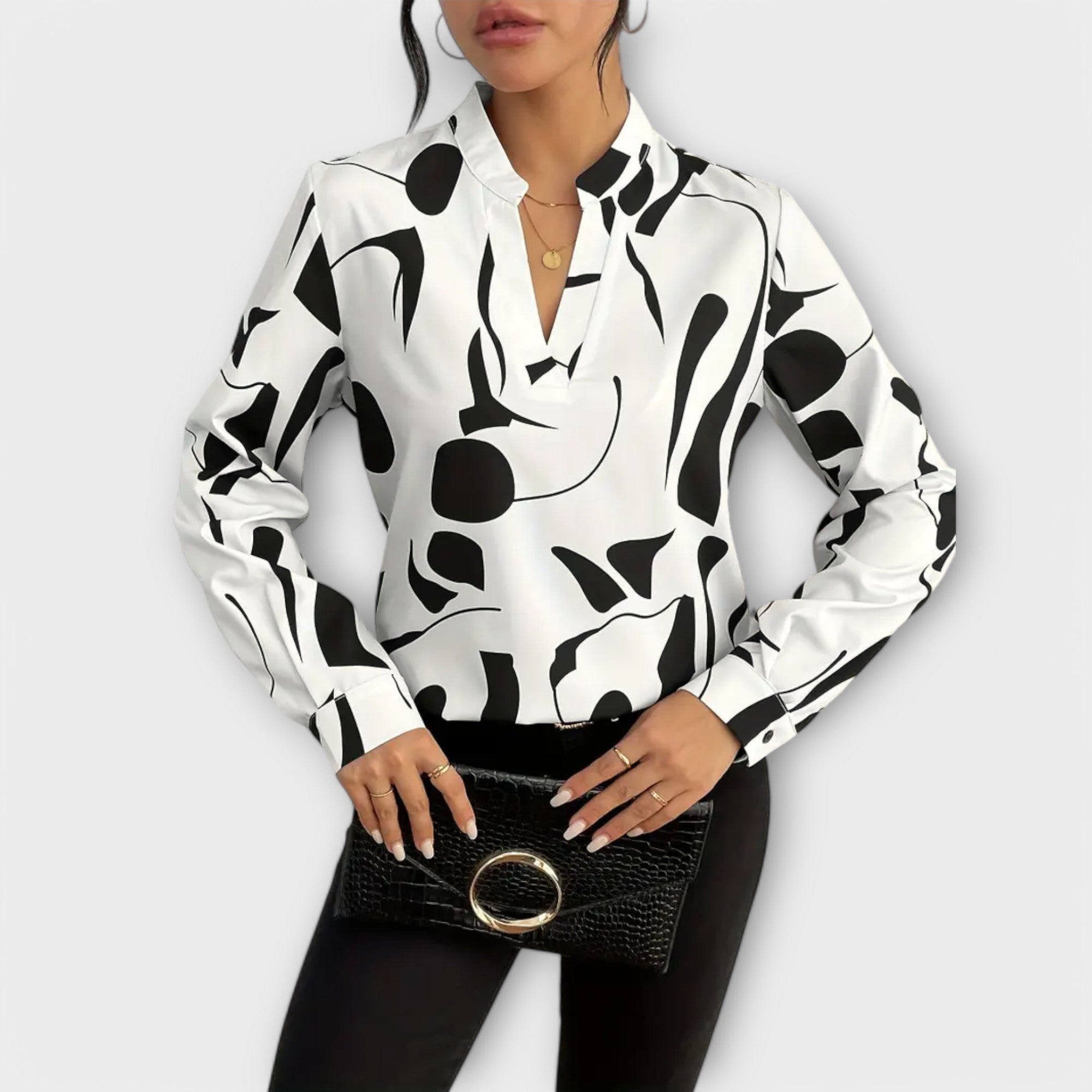 Elegant long-sleeve blouse with V-neck