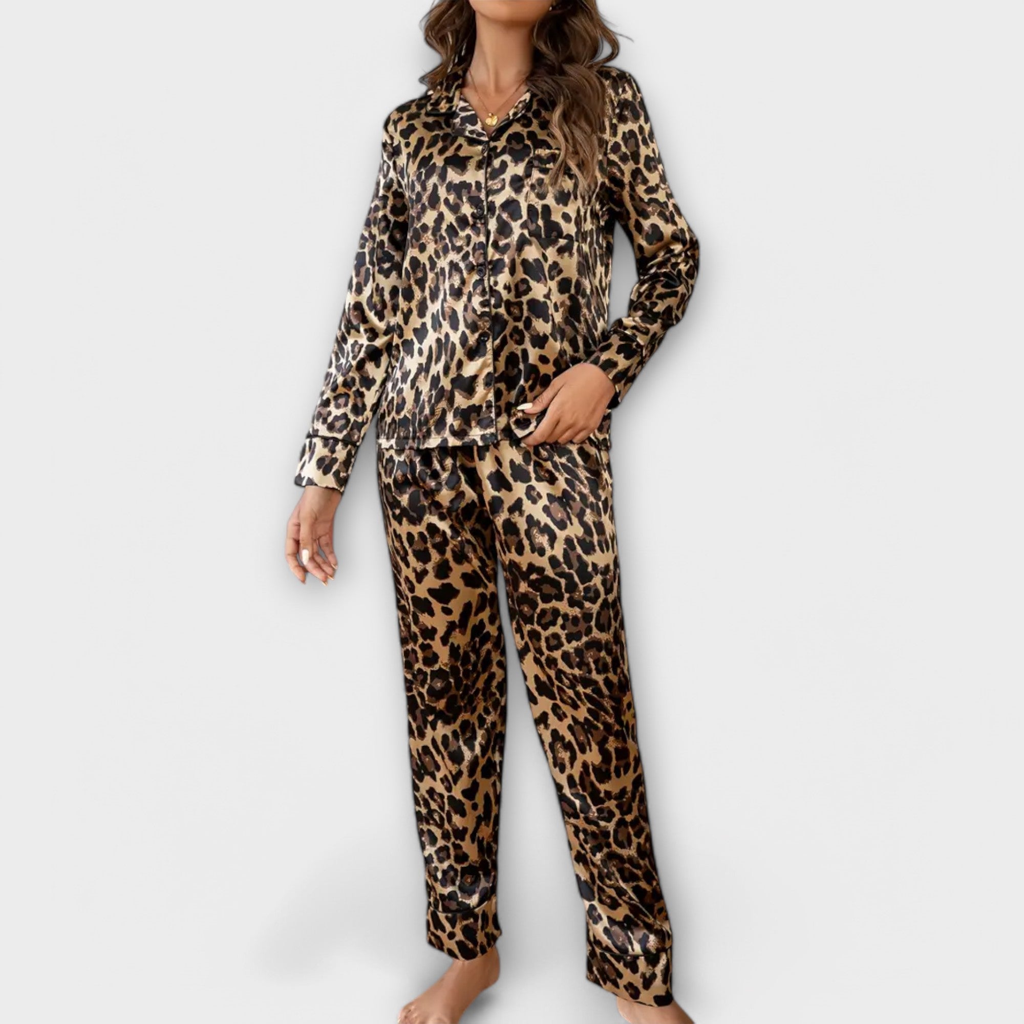 Leopard Print Satin Pajama Set
