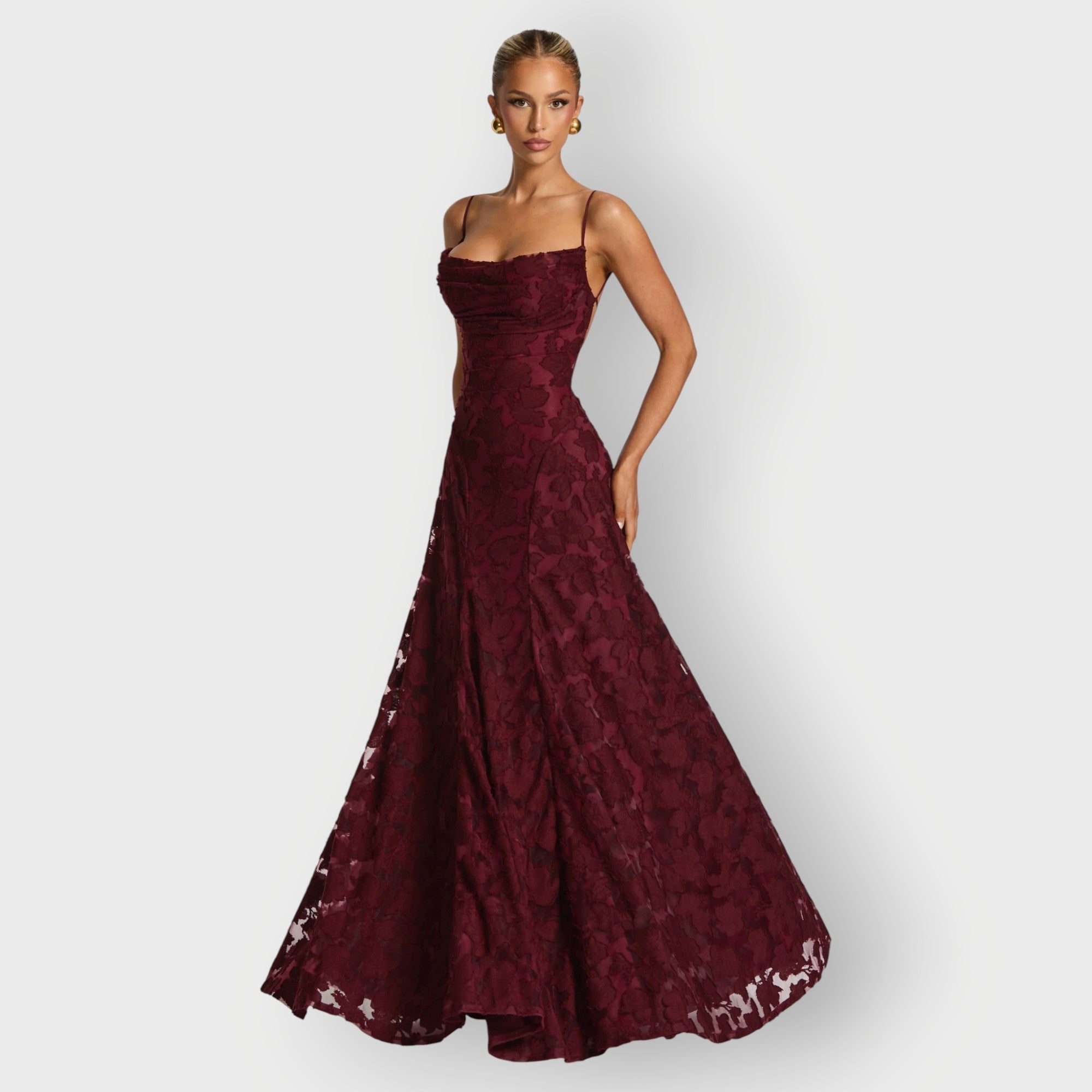 Clara - Elegant Strapless Floral Evening Velvet Gown