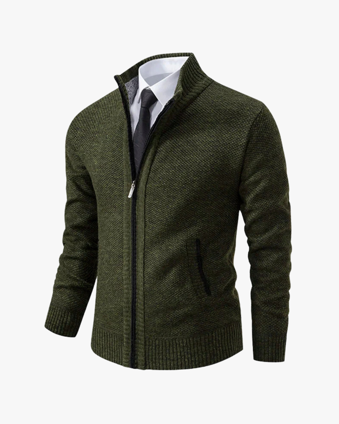 Spencer Refined Zip-Front Textured Cardigan