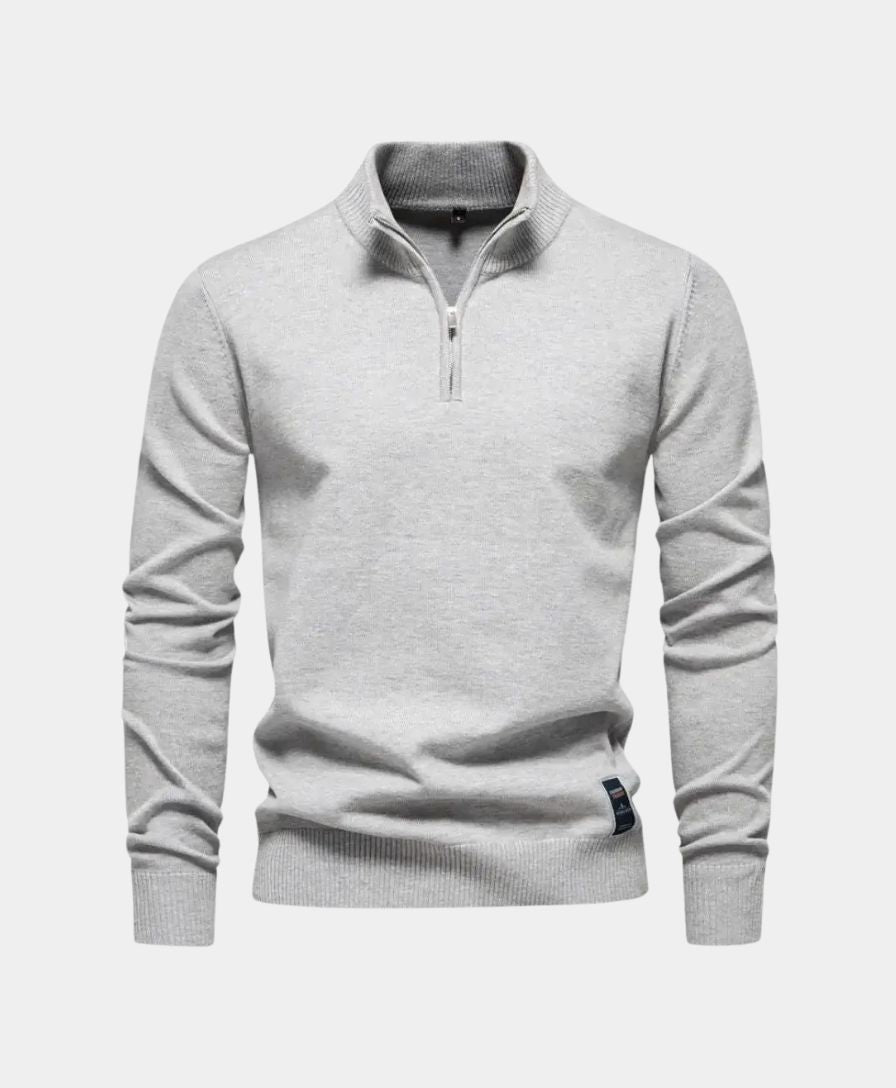 Knit sweater with half zipper