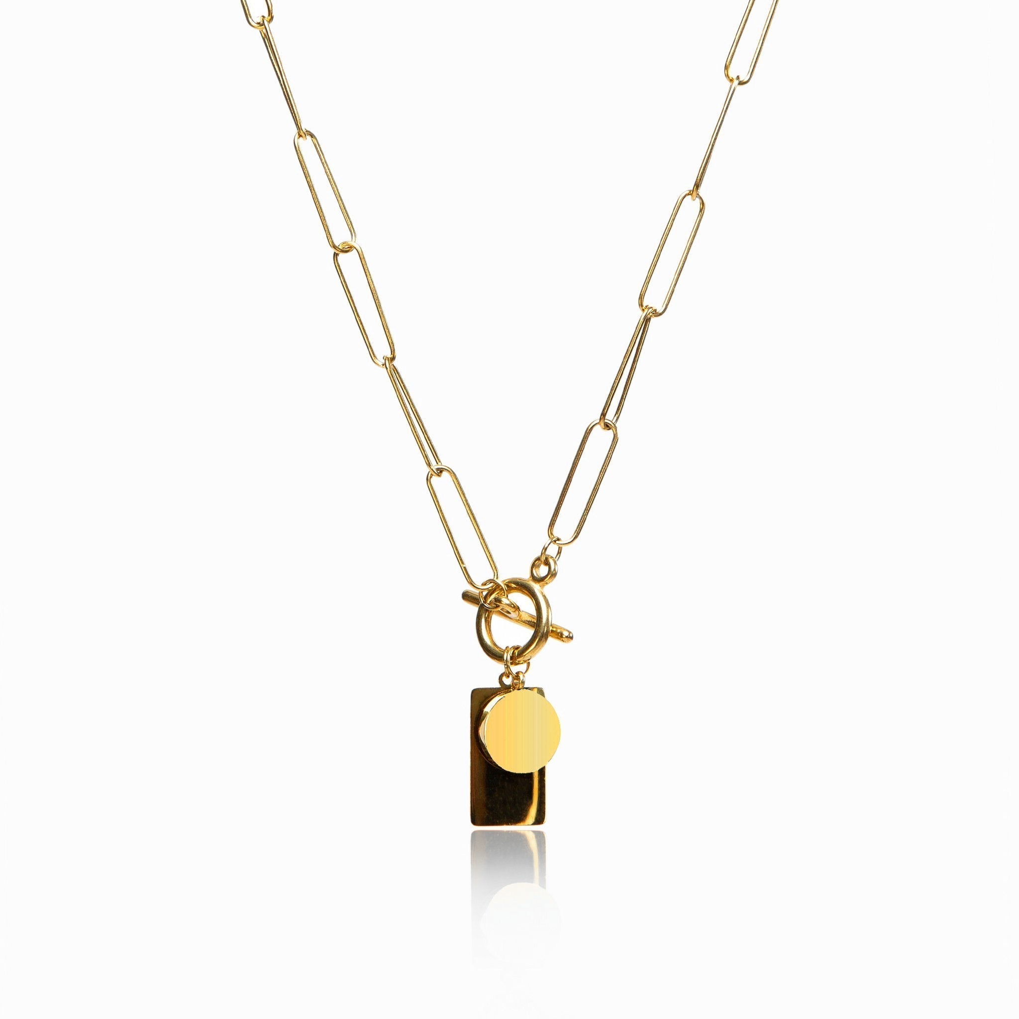 Gold Necklace with Rectangular Clasp