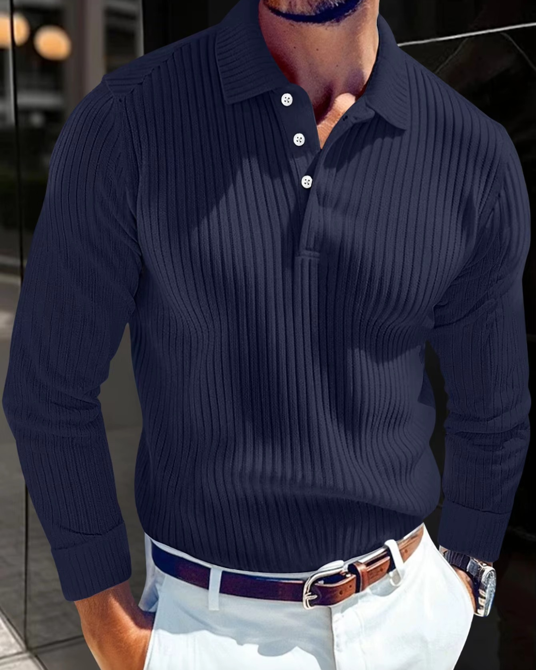 Diego Ribbed Long Sleeve Polo