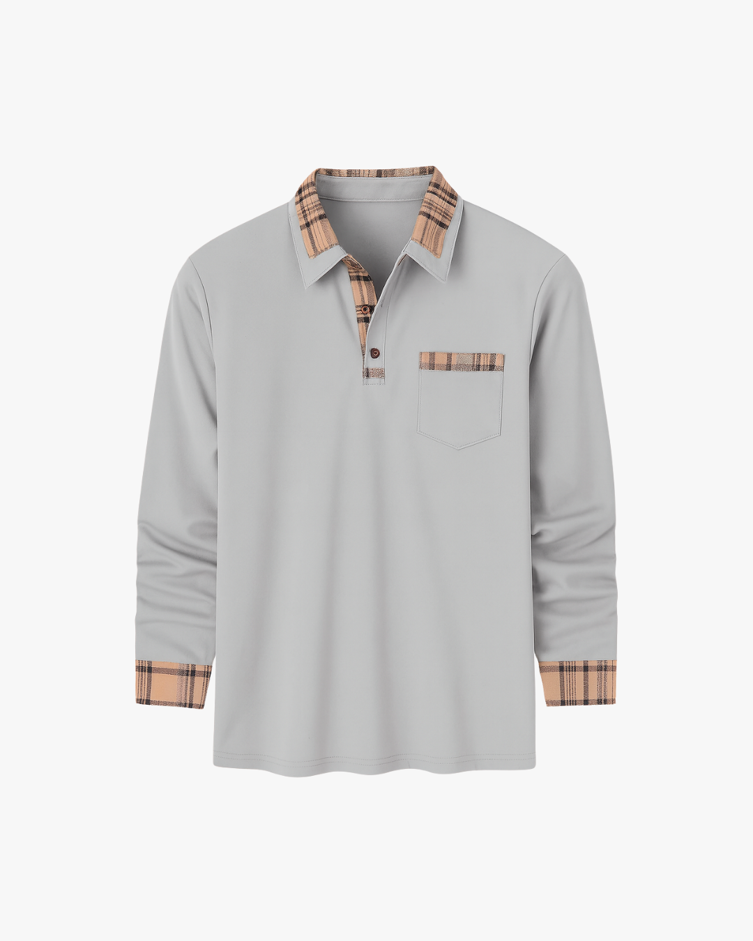 Jay Plaid-Trim Long Sleeve Polo