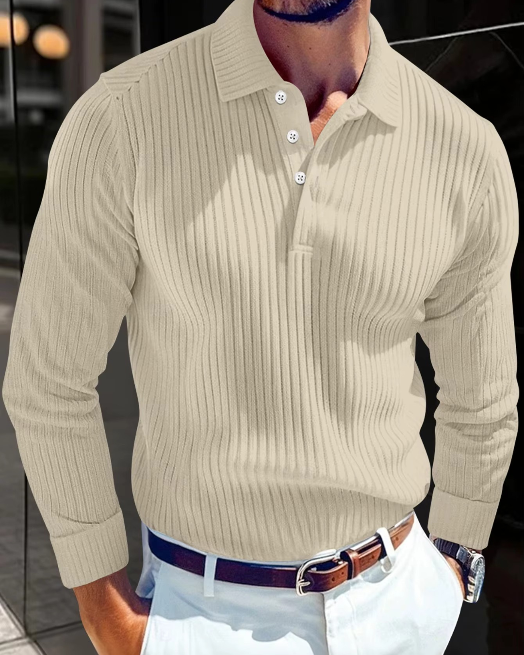 Diego Ribbed Long Sleeve Polo