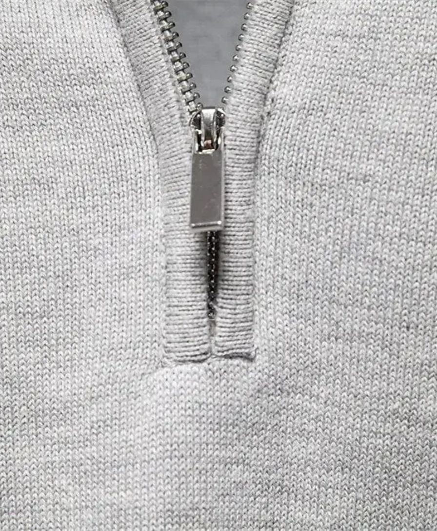 Knit sweater with half zipper