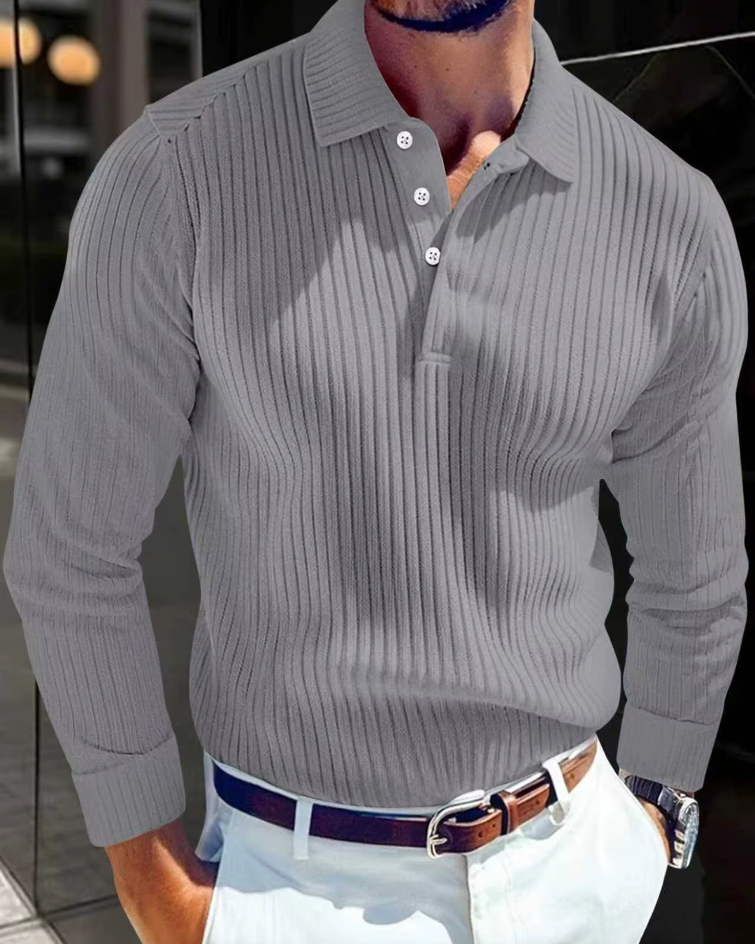 Diego Ribbed Long Sleeve Polo