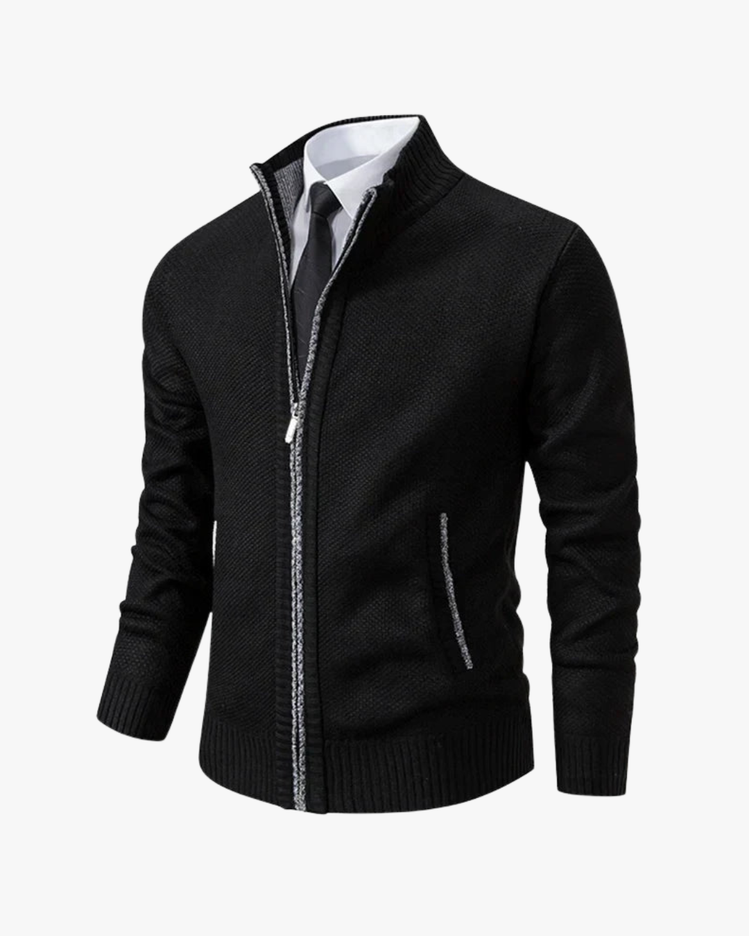 Spencer Refined Zip-Front Textured Cardigan