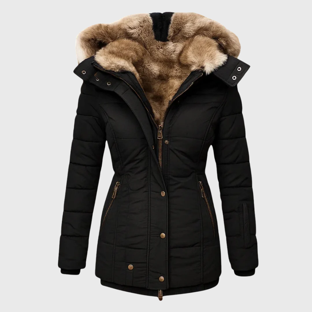 Warm fur-lined winter coat