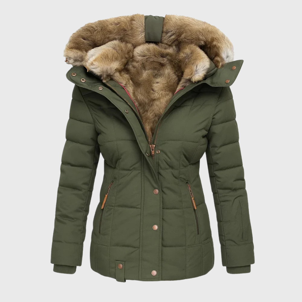 Warm fur-lined winter coat