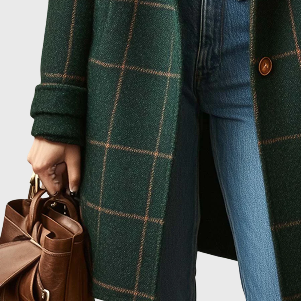 Lapel Plaid Tweed Coat