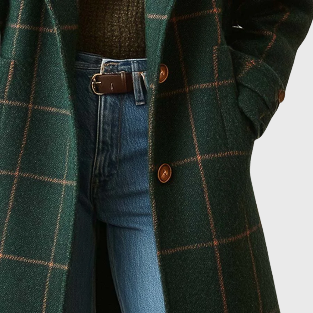 Lapel Plaid Tweed Coat