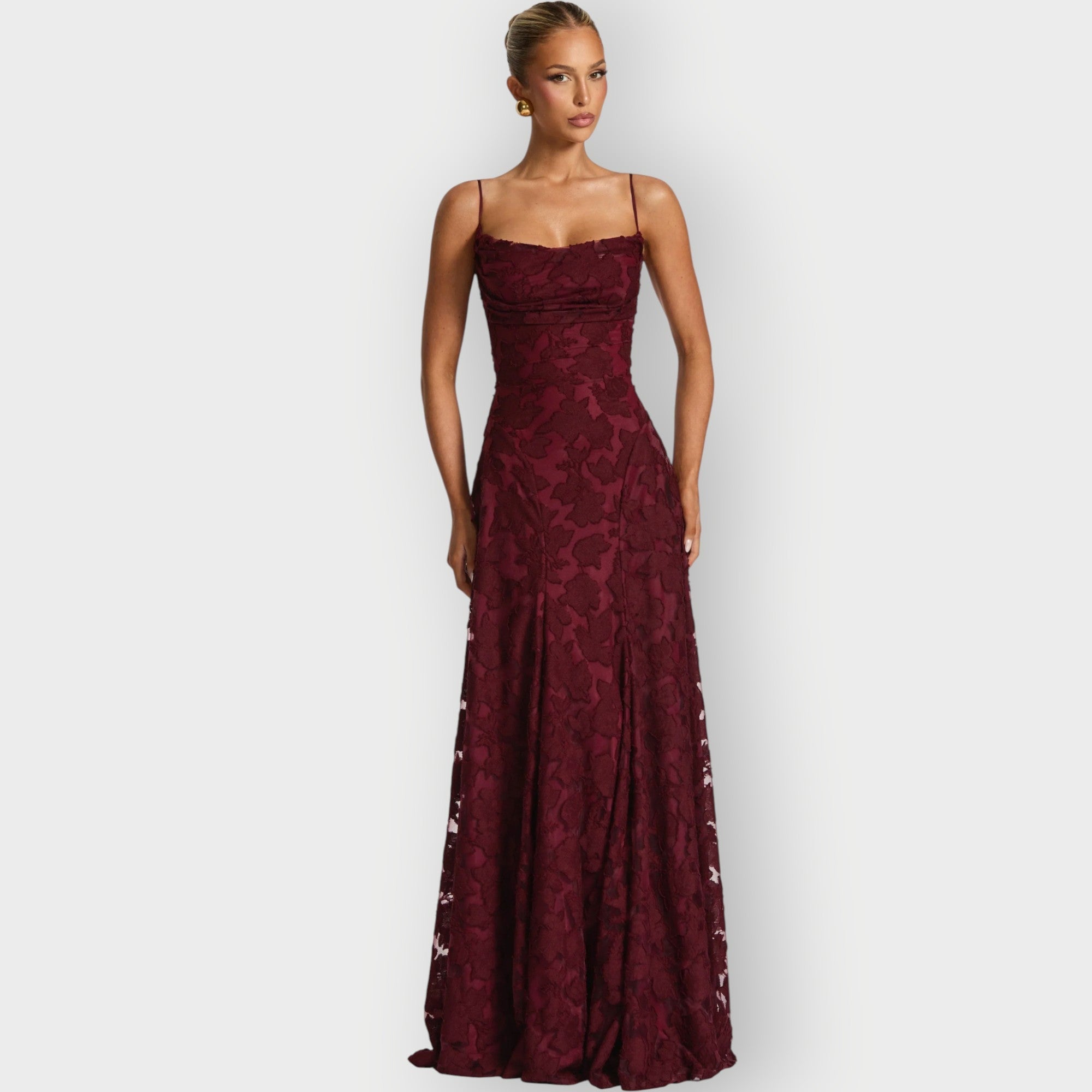 Clara - Elegant Strapless Floral Evening Velvet Gown