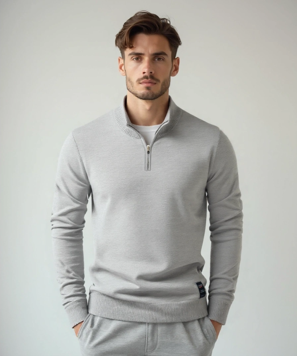 Knit sweater with half zipper