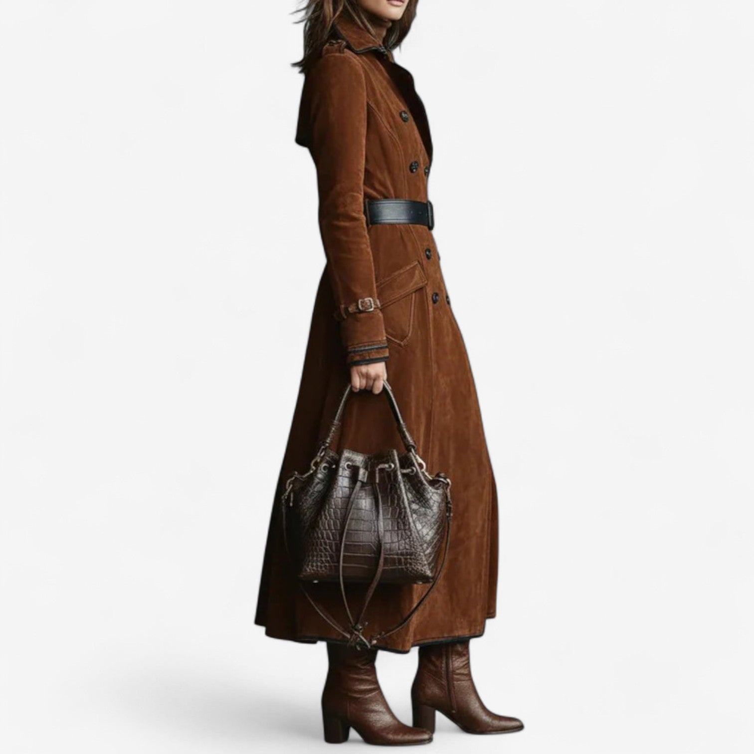 Suede trench coat